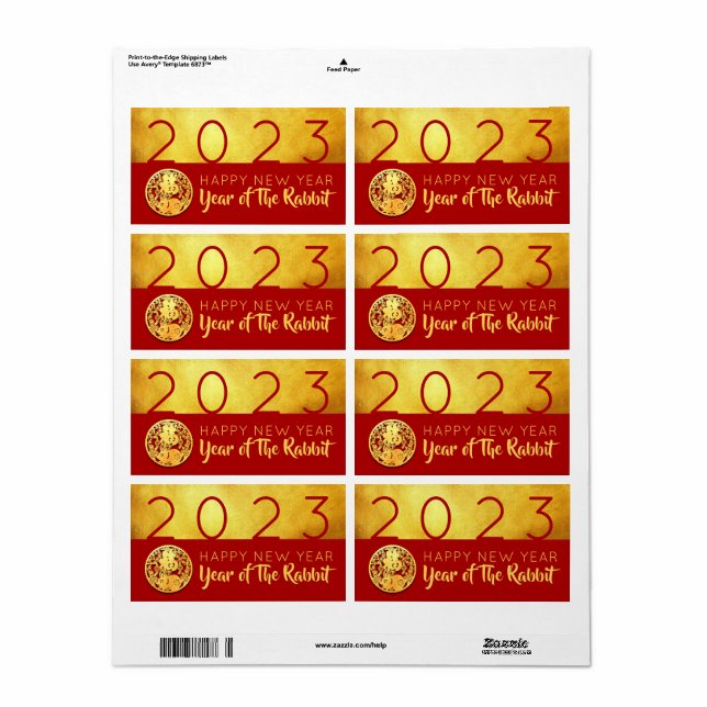 Red Gold Chinese Rabbit paper-cut 2023 RL Label (Full Sheet)