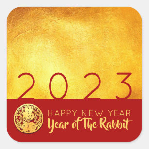 Red Gold Chinese Rabbit paper-cut 2023 SqS Square Sticker