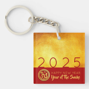 Red Gold Chinese Snake paper-cut 2025 ASqK Keychain