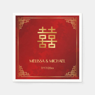 Red Gold Chinese Wedding Custom Napkins