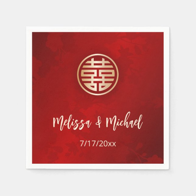   Red  Gold Chinese Wedding Custom  Napkins (Front)