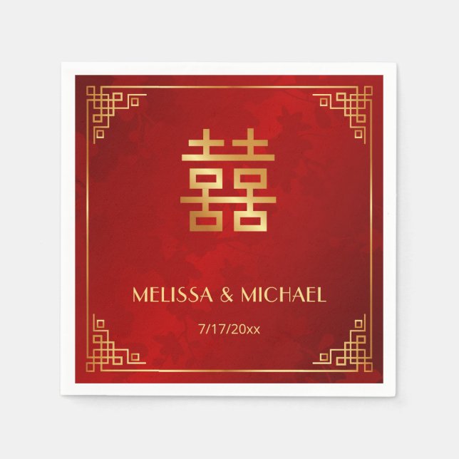   Red  Gold Chinese Wedding Custom  Napkins (Front)
