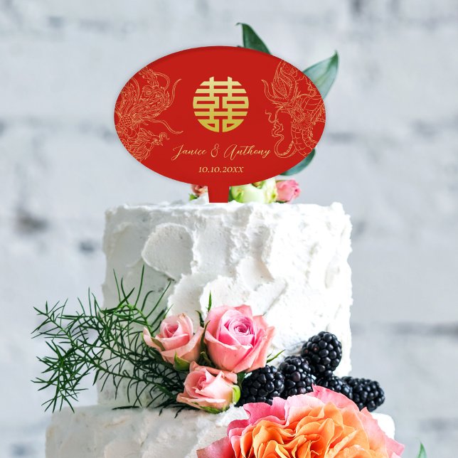 Red gold Chinese wedding dragon and phoenix Cake Topper (Creator Uploaded)