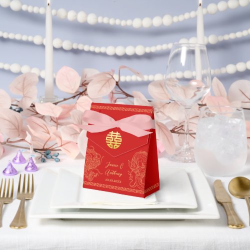 Red gold Chinese wedding dragon and phoenix Favor Boxes