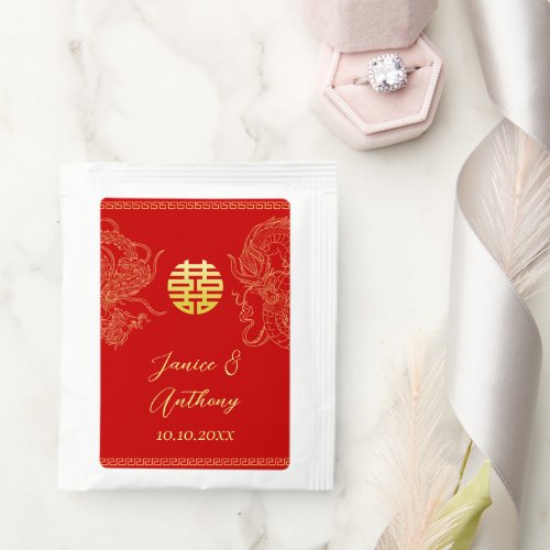 Red gold Chinese wedding dragon and phoenix Tea Bag Drink Mix