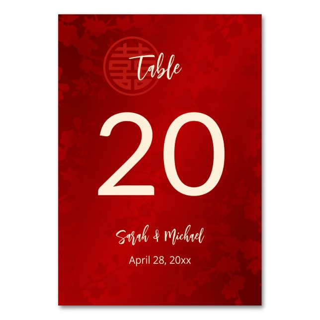 Red Gold Chinese Wedding  Table Number (Front)