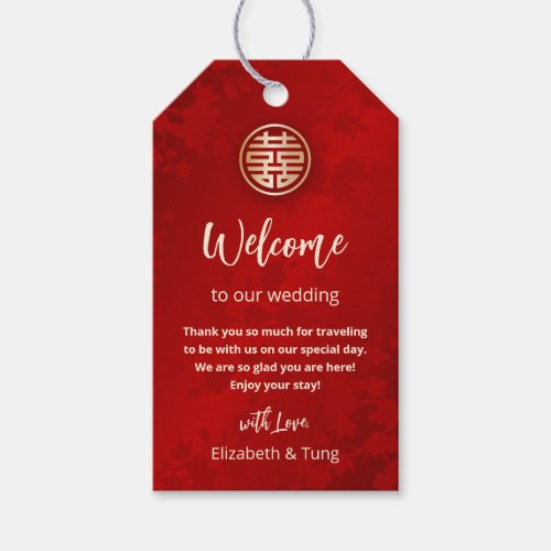 Red Gold Chinese Wedding Welcome Gift Tags