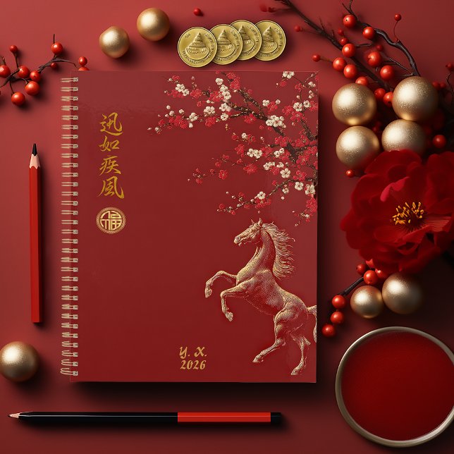 Red & Gold Chinese Zodiac Year of the Horse 2026 Planner (Year of the Horse Stylish Traditional Yearly Planner )