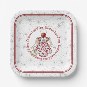 Red & Gold Christmas Angel of Song & Stars Paper Plates