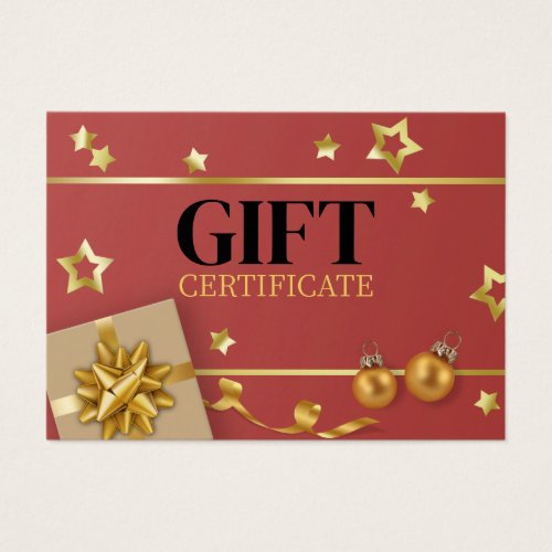 Red Gold Christmas Ball Stars Ribbon Gift Card