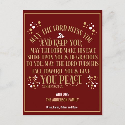 Red Gold Christmas Blessing Numbers 624_26  2020 Holiday Postcard