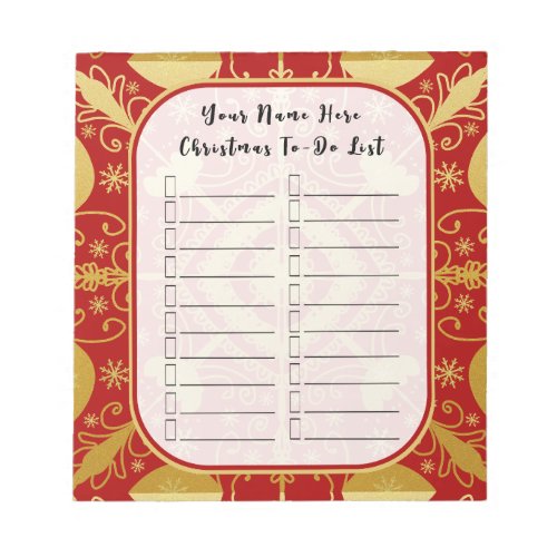 Red  Gold Christmas Checklist Holiday To_Do List Notepad