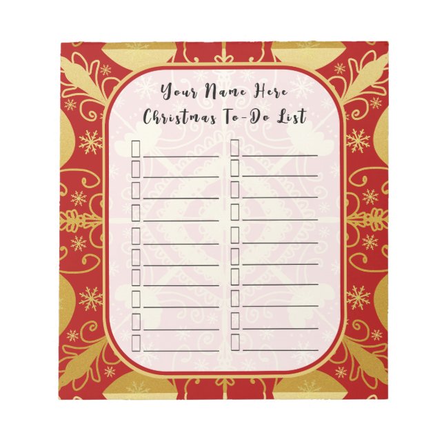 Red & Gold Christmas Checklist Holiday To-Do List Notepad (Front)