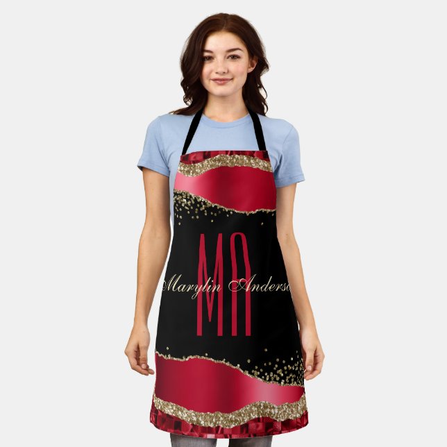 RED & GOLD CHRISTMAS CHIC TEARS CUSTOM MONOGRAM APRON (Worn)
