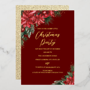 Red Gold Christmas Festive Foliage Party Foil Invitation