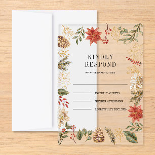 Red Gold Christmas Floral Wedding Acrylic Rsvp Card