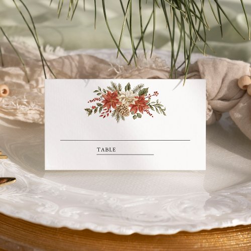 Red Gold Christmas Floral Wedding Place Card