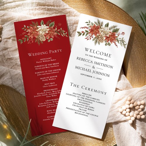 Red Gold Christmas Floral Wedding Program