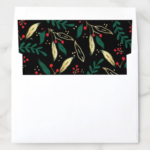 Red Gold Christmas Greenery Black Return Address Envelope Liner