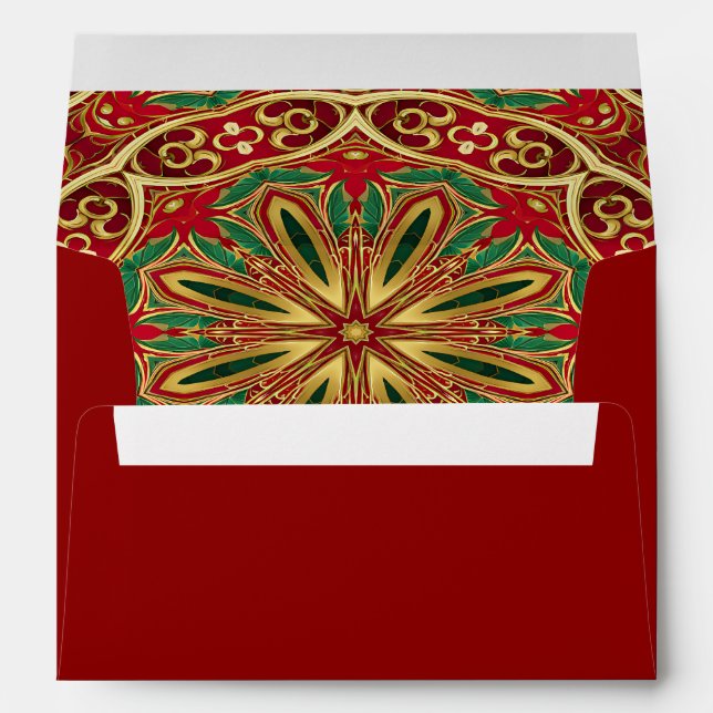 Red Gold Christmas Holiday Envelope (Back (Bottom))