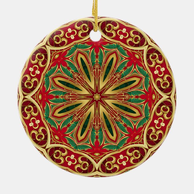 Red Gold Christmas Holiday Ornament (Back)