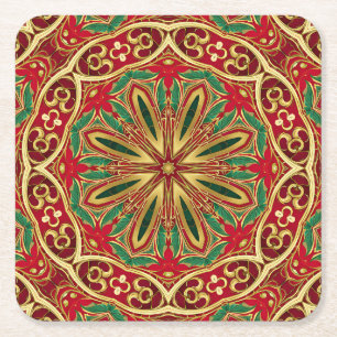 Red Gold Christmas Holiday Paper Coaster