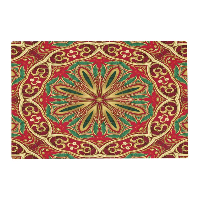 Red Gold Christmas Holiday Paper Placemat (Back)