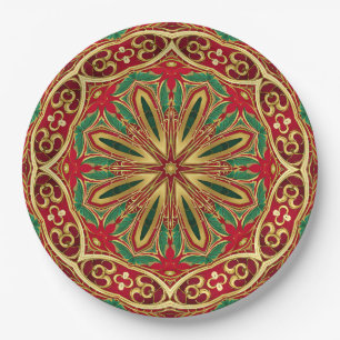 Red Gold Christmas Holiday Paper Plate