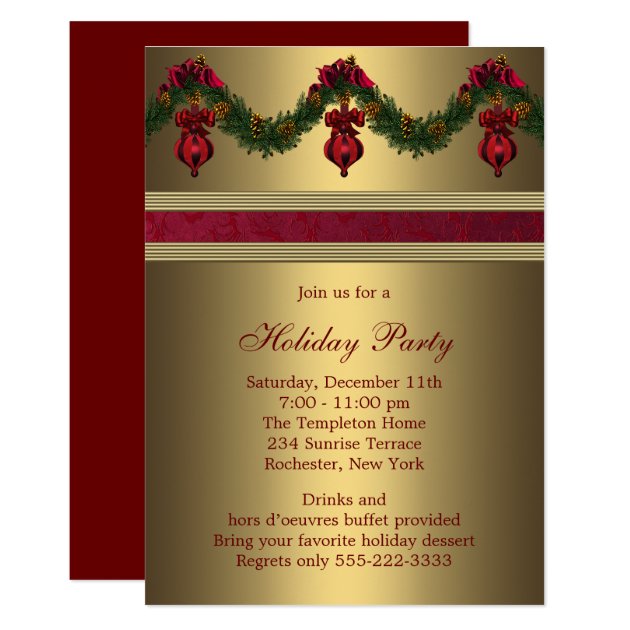 Red Gold Christmas Holiday Party Invitation