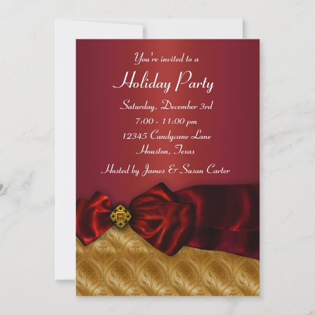 Red Gold Christmas Holiday Party Invitation (Front)