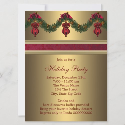 Red Gold Christmas Holiday Party Invite