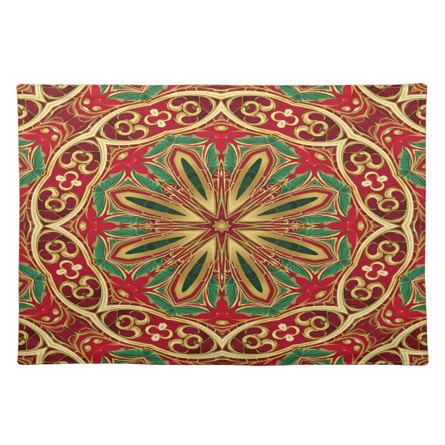 Red Gold Christmas Holiday Table Cloth Placemat (Front)