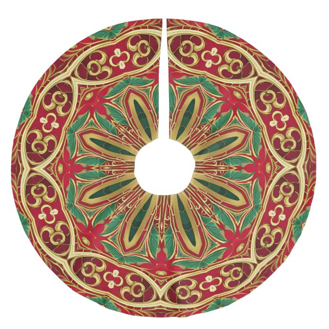 Red Gold Christmas Holiday Tree Skirt (Front)