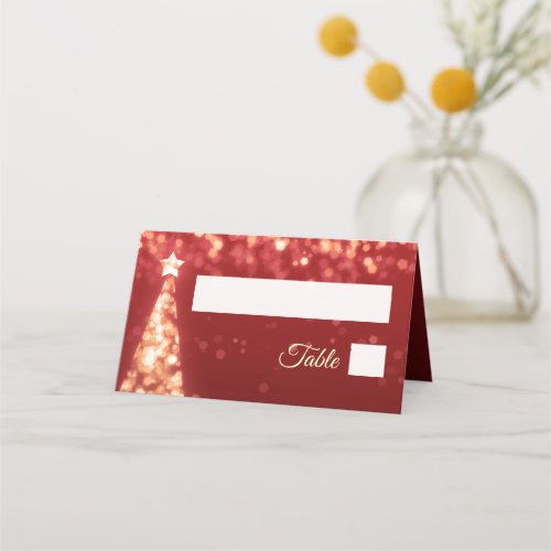 Red Gold Christmas Lights Wedding Place Card