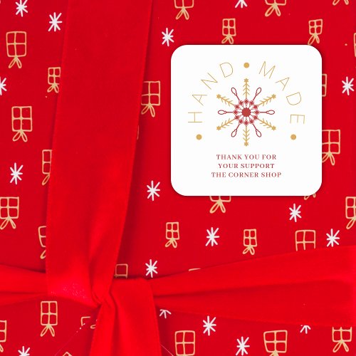 Red  Gold Christmas Modern Snowflake for Business Square Sticker