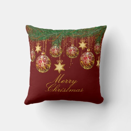 Red Gold Christmas Ornament  Throw Pillow