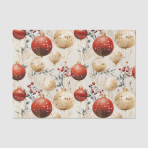 Red Gold Christmas Ornaments Holly Berry Decoupage Tissue Paper