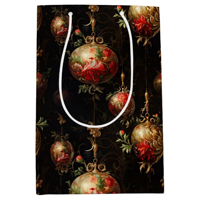 Red Gold Christmas Ornaments  Medium Gift Bag (Front)