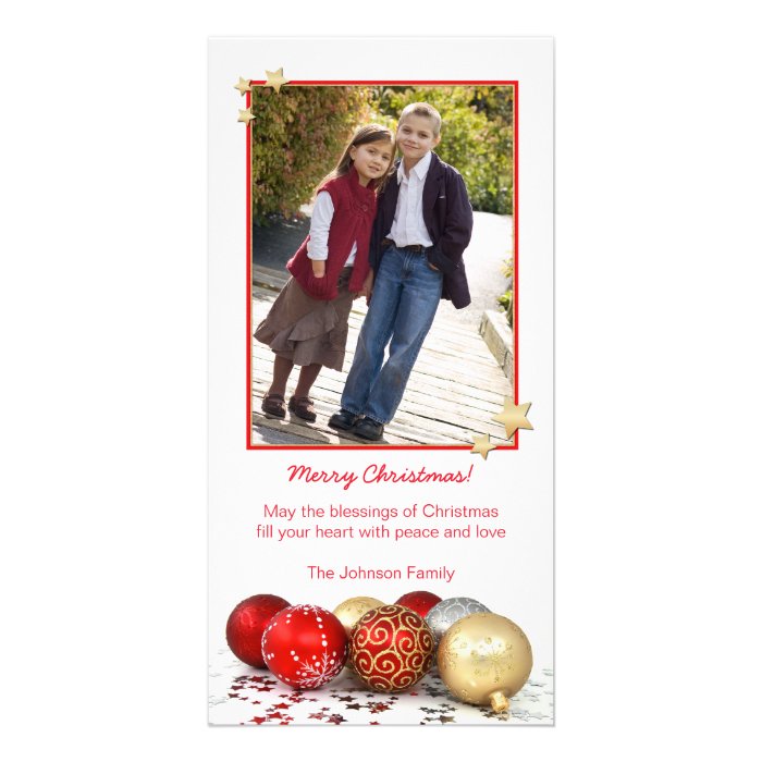 Red & Gold Christmas Ornaments Photo Card Template