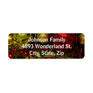 Red & Gold Christmas Ornaments Tree Address Labels