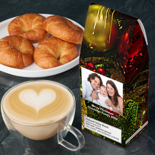 Red & Gold Christmas Ornaments Tree Custom Photo Roasted Coffee (Breakfast)