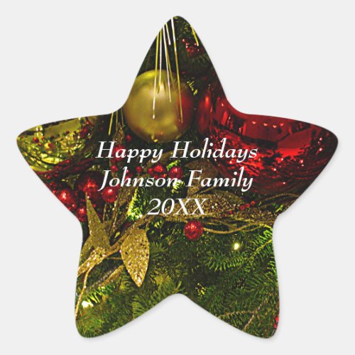 Red  Gold Christmas Ornaments Tree Star Sticker