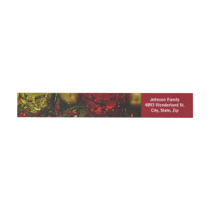 Red & Gold Christmas Ornaments Tree Wrap Address Wrap Around Address Label