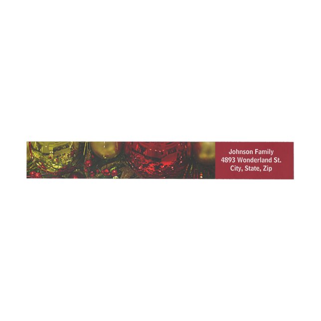 Red & Gold Christmas Ornaments Tree Wrap Address Wrap Around Address Label (Individual)