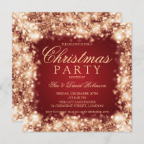 Red Gold Christmas Party Sparkling Lights Invitation