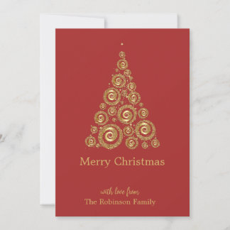 Red Gold Christmas pine tree Thank You Card