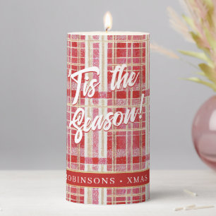 Red Gold Christmas Plaid Pattern#2 ID1009 Pillar Candle