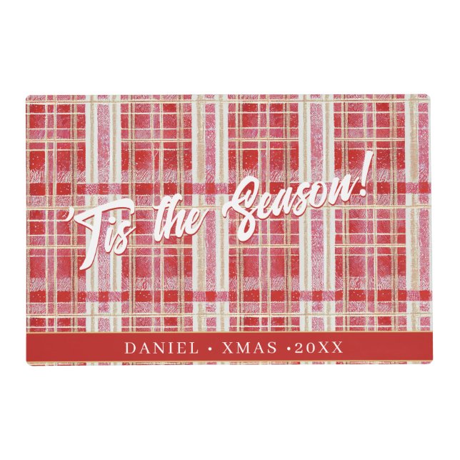 Red Gold Christmas Plaid Pattern#2 ID1009 Placemat (Front)