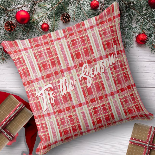 Red Gold Christmas Plaid Pattern#2 ID1009 Throw Pillow (Creator Uploaded)