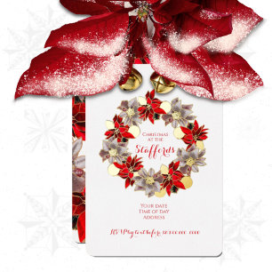 Red & Gold Christmas Poinsettia Wreath Foil Invita Invitation